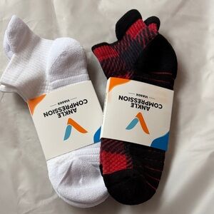Viasox Ankle Compression Socks - White and Red Plaid. New.